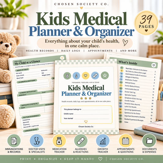 Kids Medical Planner & Health Organizer | Printable Child Health Record Binder