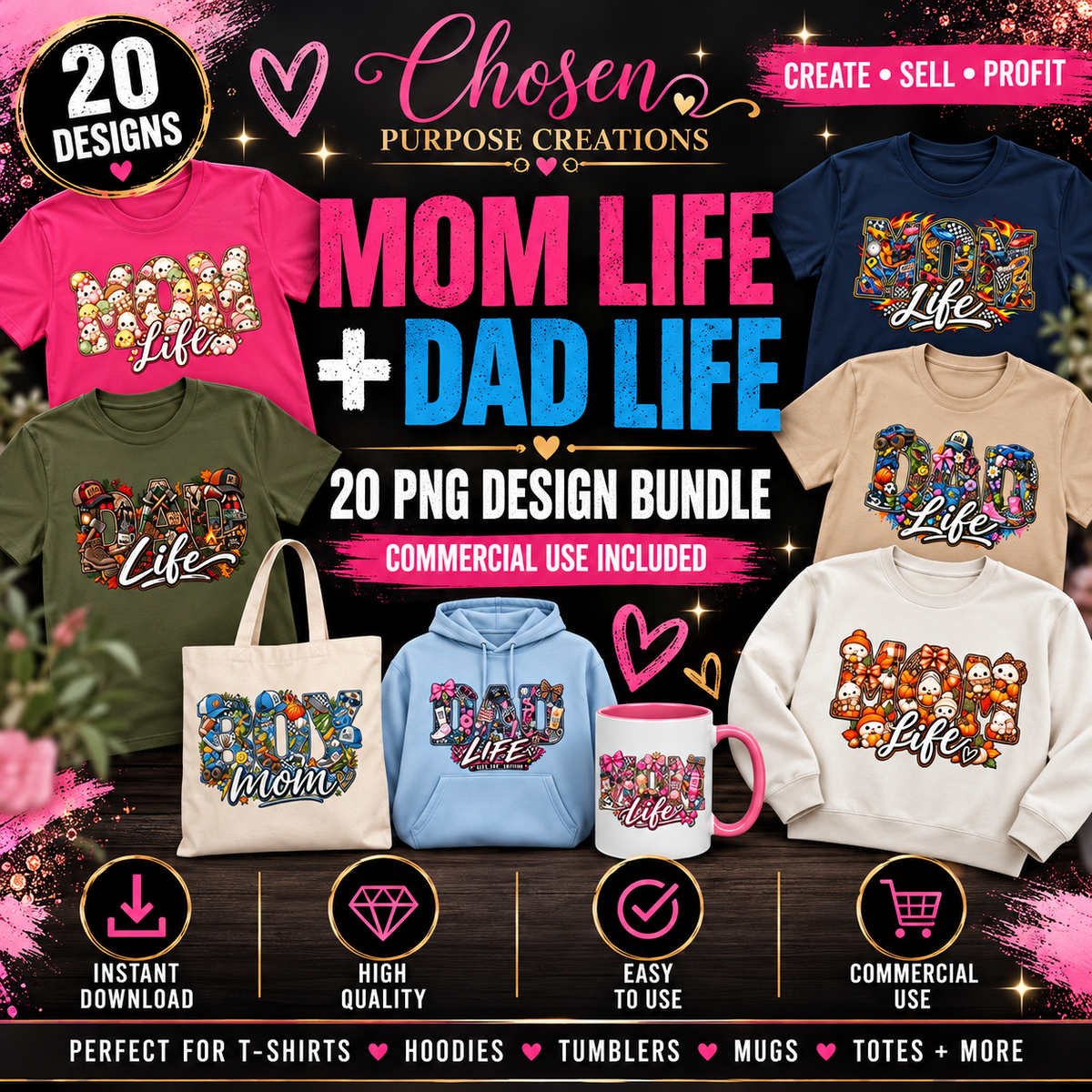 Mom Life & Dad Life PNG Bundle | 20 Mom Dad Shirt Designs