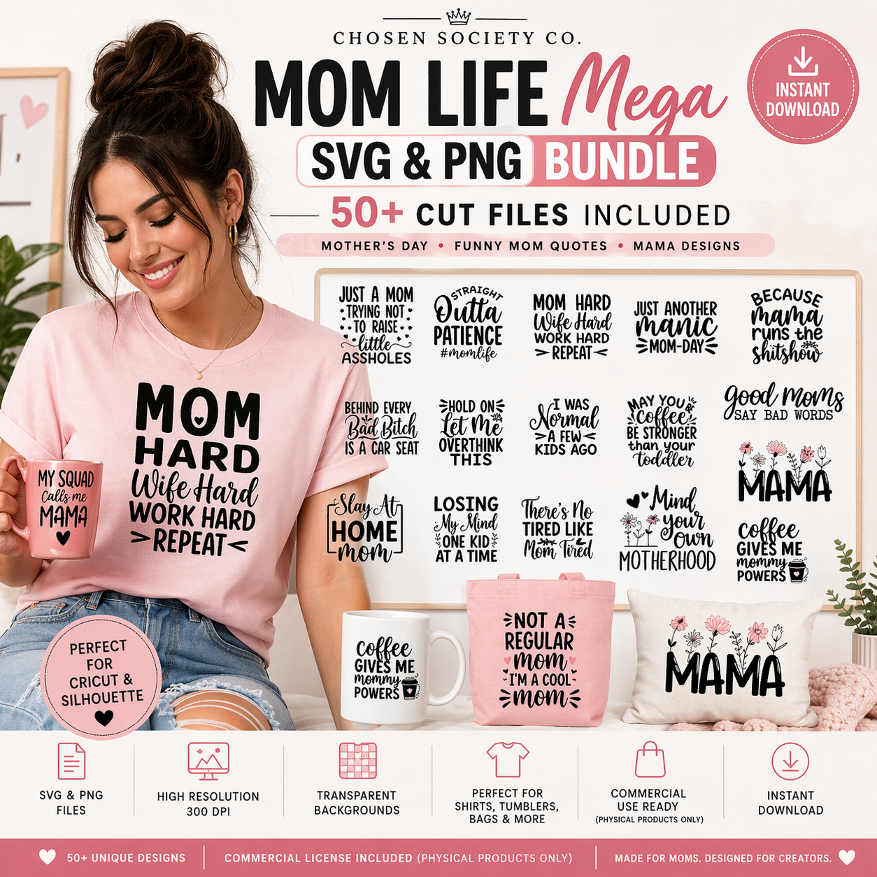 Mom Life SVG & PNG Mega Bundle – 50+ Mom Designs for Cricut, DTF\Sublimation & Commercial Use