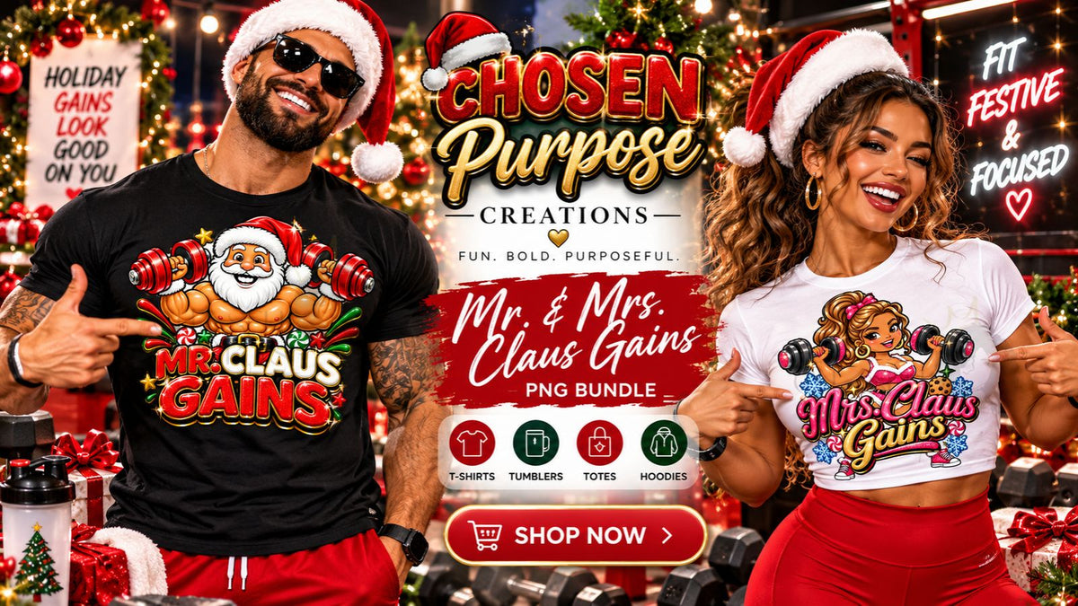 Mr. & Mrs. Claus Gains PNG Bundle | Christmas Fitness Designs for DTF & Sublimation