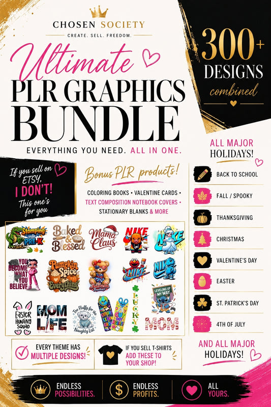 Ultimate PLR Graphics Bundle | 300+ PNG Designs | Commercial Use | Holiday & Seasonal T-Shirt Graphics | Instant Download