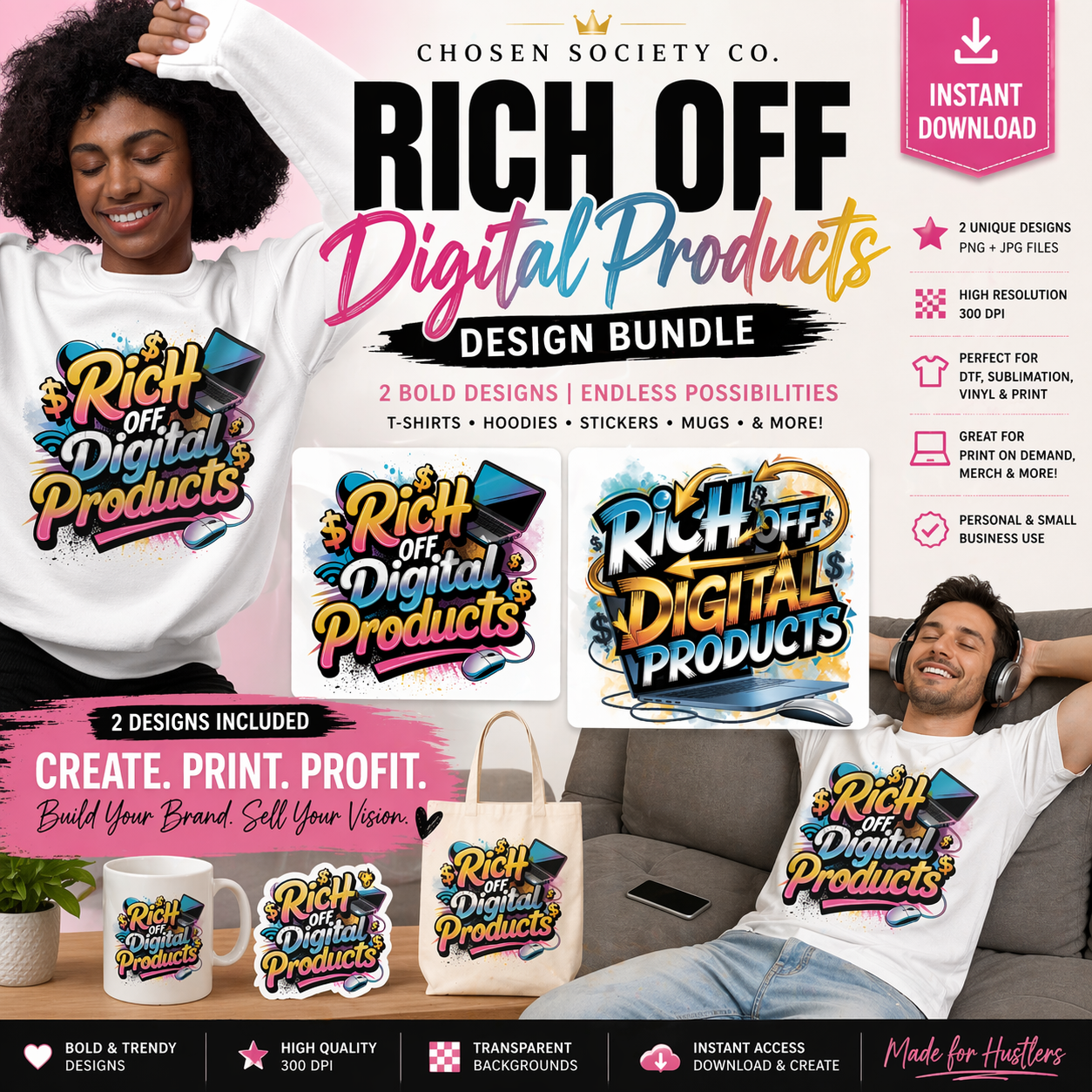 Rich Off Digital Products PNG & JPG Design Bundle – DTF-Ready Apparel Graphics (Commercial Use Included)
