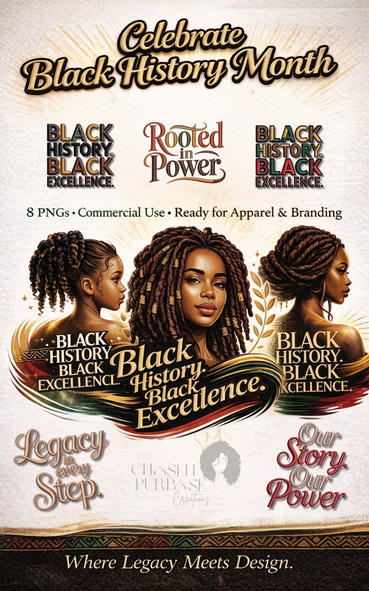 Rooted in Power PNG Bundle – Black History Black Excellence Digital Art