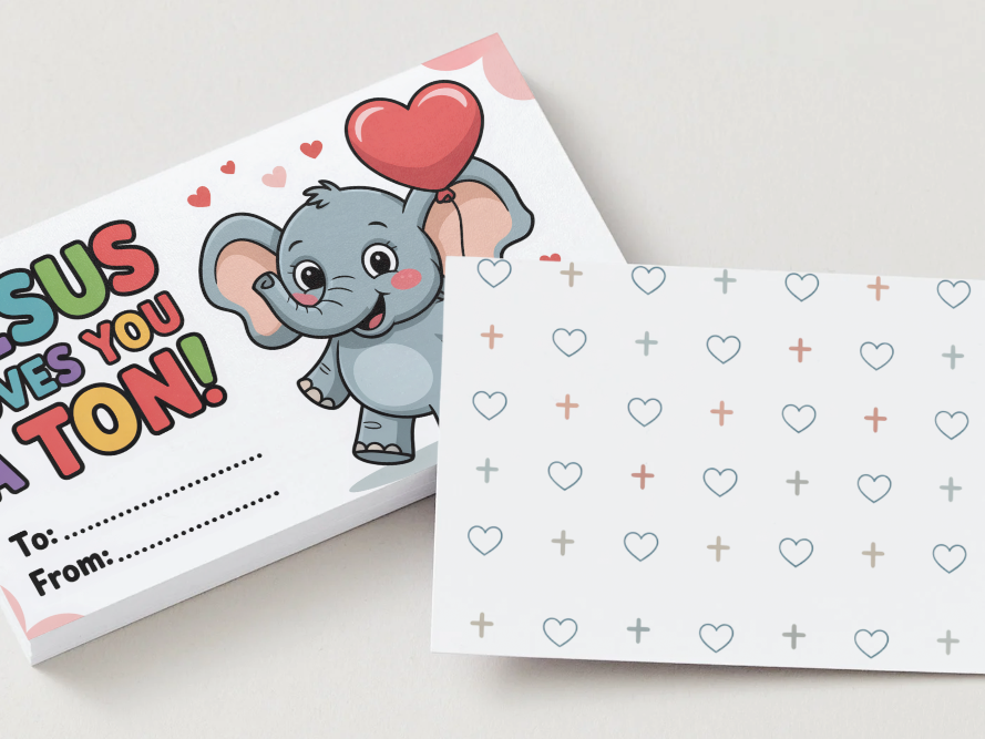 12 Christian Kids Valentine’s Day Cards + Printable Back Patterns | Faith-Themed Classroom Cards for Kids | Instant JPG Download