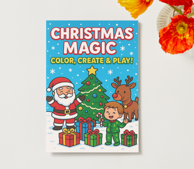 60 Christmas Coloring & Activity Sheet Bundle | PLR Printable Pack + Foldable Coloring Book Canva Template