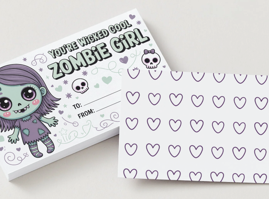24 Chibi Spooky Valentine’s Cards Bundle | 12 Girls + 12 Boys | Canva Template Included for Name Customization | Printable Kids Cards (Personal Use Only)