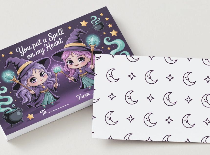 24 Chibi Spooky Valentine’s Cards Bundle | 12 Girls + 12 Boys | Canva Template Included for Name Customization | Printable Kids Cards (Personal Use Only)