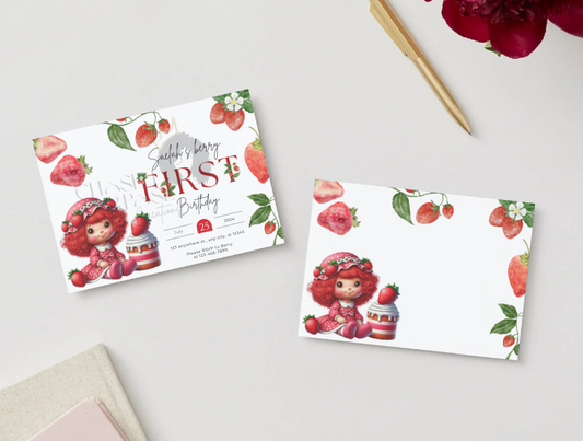 Strawberry Shortcake Birthday Invitation | Editable Canva Template | Printable Girl’s Party Invite