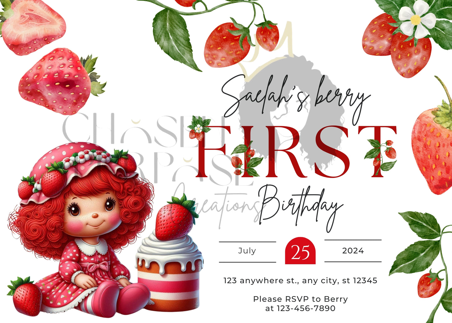 Strawberry Shortcake Birthday Invitation | Editable Canva Template | Printable Girl’s Party Invite