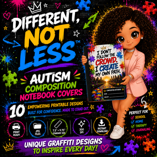Different, Not Less™ Urban Autism Composition Notebook Covers | 10 Printable Graffiti Designs | Canva Ready