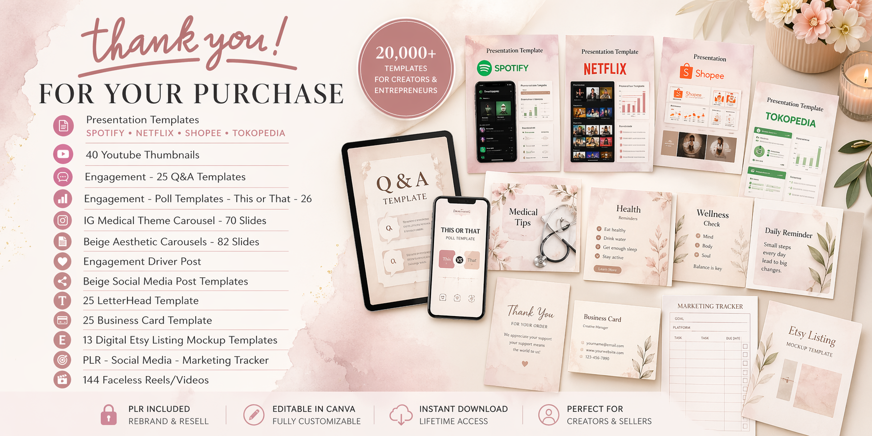 Promotional graphic for design templates with various app icons and text on a light background.