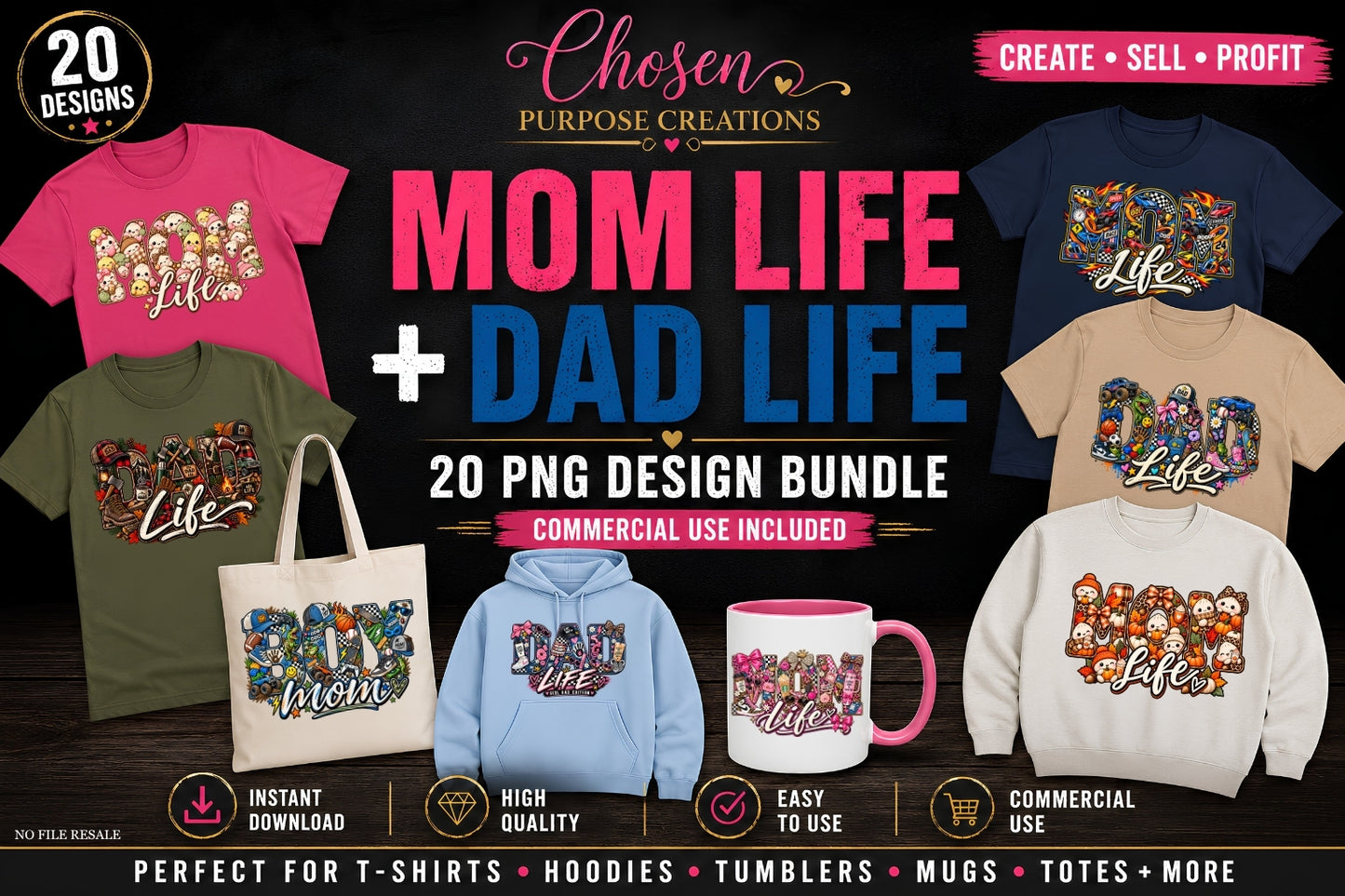 Mom Life & Dad Life PNG Bundle | 20 Mom Dad Shirt Designs