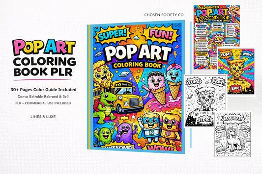 Pop Art Coloring Book PLR – 30+ Pages + Color Guide (Canva Editable Template)